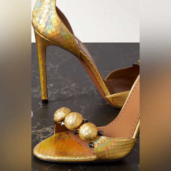 ALAÏA La Bombe 110 studded iridescent metallic elaphe sandals size 37 - Picture 7 of 16